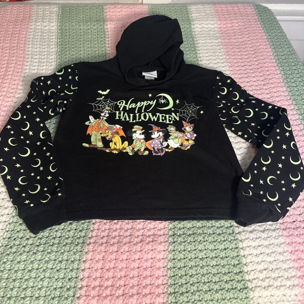 Disney Kids Glow In Dark Halloween Hooded Crop Sweatshirt Size 14/16 Unisex